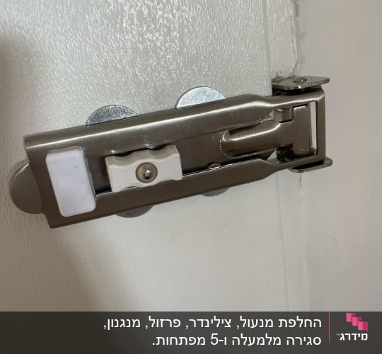 מנעול מתכת על דלת לבנה